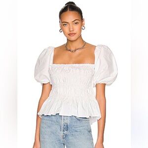 ASTR Savina Puff Sleeves Cotton Stretch Boho Off Shoulder White XL Top